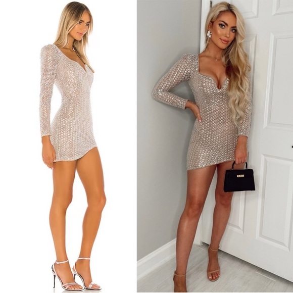 Camila Coelho Thalía Tan Sequin Long Sleeve Bodycon Dress - Picture 2 of 11